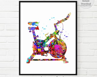 Exercise  bike Print bicycle stationary bike PRINTABLE workout room art gym art printable art bike woman exercise bike home gym artwall art