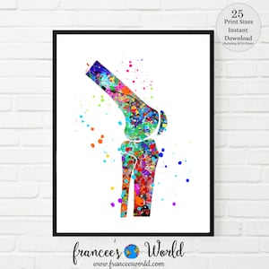 Knee Joint Print, knee PRINTABLE, Knee Bone Watercolor Print Human Body Anatomy Art Leg Bones Medical Art,Skeletal System Clinic Orthopedic