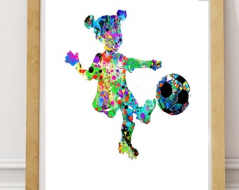 Aquarell Fußball Mädchen Druck: Jugendzimmer Dekor (Digital Download)