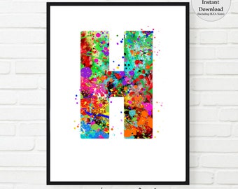Letter H Watercolor Print: Colorful Monogram Art (Digital Download)