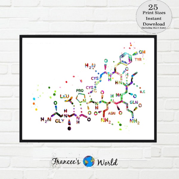 Oxytocin Molecule Print Medical Art Love Molecule Love Symbol Wall Art Oxycotin PRINTABLE Science Art  Chemistry Science Decor chemist art