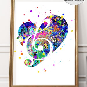 Muzieknoot afdrukken, muzikale slaapzaalkunst, muziek slaapzaalkunst, solsleutel aquarel, muziekkamerkunst, slaapzaalkunst, muzieknoot afdrukbaar, muzikant cadeau