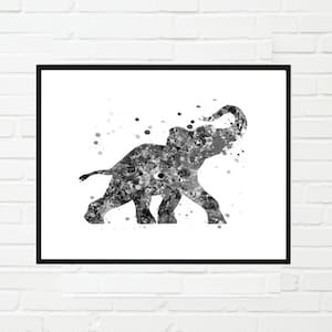 Baby Elefant schwarz und weiß Aquarell DRUCKBAR, Baby Elefant Poster, Kinderzimmer Kunstdruck, afrikanisches Tier, Kinderzimmer, Safari Wohnheim Kunst