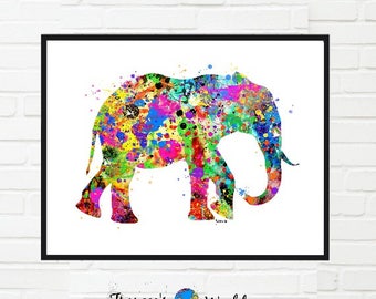 Watercolor Elephant Print: Colorful Nursery Art (Digital Download)