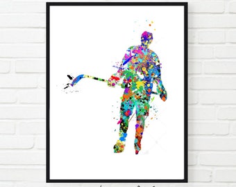 Watercolor Hockey Art Print: Colorful Hockey Player (Digital Download)