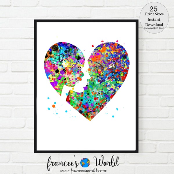 Mother and child Print mother's day gift mother & child art mother and child heart art Pregnancy Gift mother art Printable Baby Shower gift