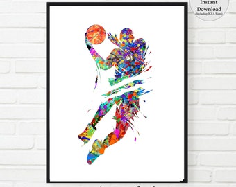 Basketball Art, Boy Basketball Poster, basketball shooter  Watercolor, Basketball Wall Art, Printable, Basket ball party, basketball poster