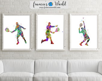 Male Tennis Printable,  SET of 3 Tennis art, Men tennis watercolor, Male tennis print, boy tennis player gift, tennis player art, sport art