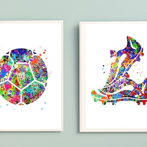 Soccer ball and Soccer shoes print set, Soccer printable art, Soccer posters, Sport art print,  Printable Dorm art, Football soccer art