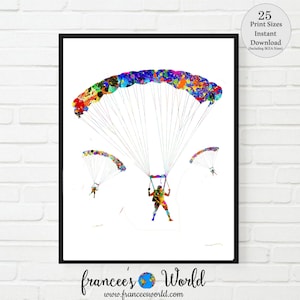 Parachute print, parachute art, parachute, PRINTABLE, sport, parachute jumper, watercolor, parachutist gift, Dorm decor, parachuteDorm art