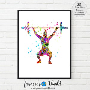 Weightlifting Woman Printable Watercolor Print woman weights weightlifter Woman weightlifter Sports Poster weightlifter art power lifter