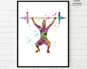 Weightlifting Woman Watercolor Print: Sports Poster (Digital Download)