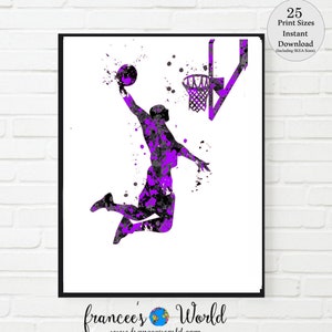 Purple Basketball Watercolor Art, Set of 4 Prints (Digital Download) image 4