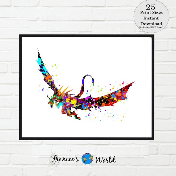 Dragon Watercolor, Dragon Printable dragon wall art, game of thrones boys room art dragon gift dragon lover dragon theme party colorful Il_570xn