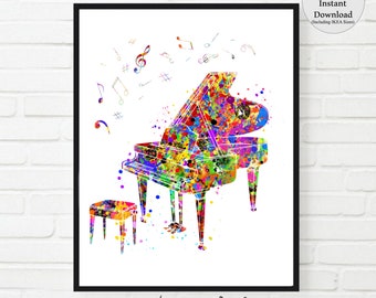Piano Watercolor Print: Colorful Music Room Art (Digital Download)