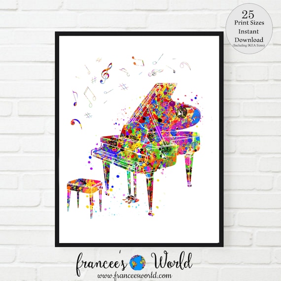 Piano Print, Piano Watercolor, Piano Watercolor Print Music Instrument Wall Art Poster Music Piano Art Gift Piano, Home Decor Pianist gift Il_570xn