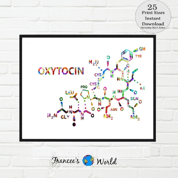 Oxytocin Molecule Print Medical Art Love Molecule Love Symbol Wall Art Oxycotin PRINTABLE Science Art  Chemistry Science Decor chemist art