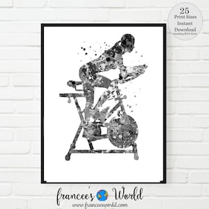 Workout bike Print black and white bicycle stationary bike INSTANT DOWNLOAD workout room art gym art printable art bike woman home gym art