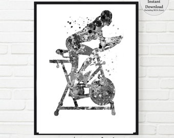 Workout bike Print black and white bicycle stationary bike INSTANT DOWNLOAD workout room art gym art printable art bike woman home gym art