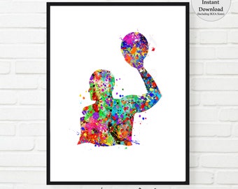 Watercolor Water Polo Art Print, Teen Room Decor (Digital Download)