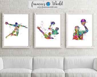 Water Polo Watercolor Art Print Set, Boys Room Decor (Digital Download)