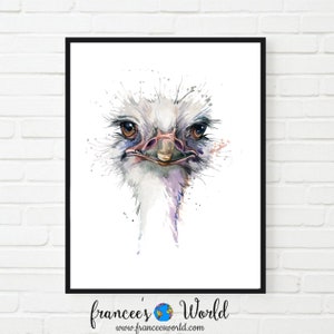 Ostrich art PRINT, Ostrich gift, ostrich printable, Dorm decor, animal art, ostrich decor, ostrich, ostrich head, art print, nursery art