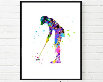 Watercolor Golf Print: Woman Golfer Dorm Decor (Digital Download)