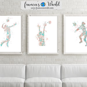 Volleyball Dorm decor, volleyball print, volleyball Printable, pink, blue, green, set of 3, girl volleyball Dorm art, Dorm decor, sport