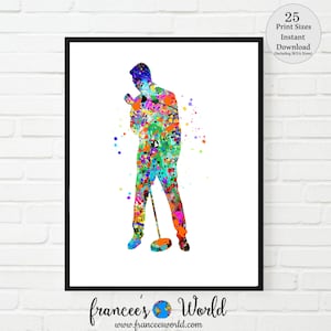 Singer with Microphone print, male singer, singer gift, man singer with microphone, PRINTABLE, Dorm art, watercolor sing music room art
