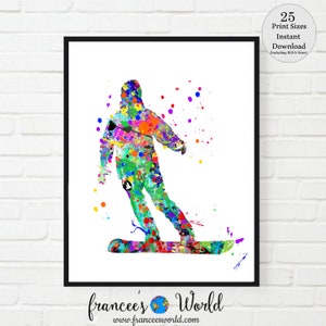 Snowboarding boy ,snowboarder, Snowboard Print, PRINTABLE, Watercolor, Snow board male , Sport decor, Snowboarder Decor, Snow board, Winter