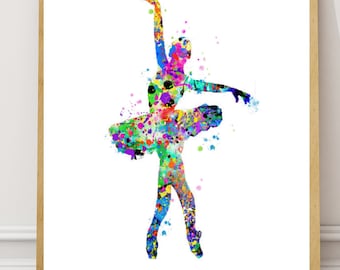 Ballerina Watercolor Art Print: Colorful Dancer (Digital Download)