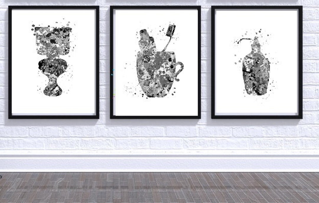 Bathroom Art, Black and White, Set of 3 PRINTABLES, Toothbrush Holder ...
