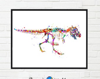 T-Rex Dinosaur Print: Colorful Watercolor Skeleton (Digital Print)