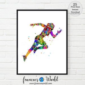 Sprinter Print, Woman sprinter, PRINTABLE, Watercolor Print Female Sprinter,  runner art, sprinter poster, track and field art, woman runner