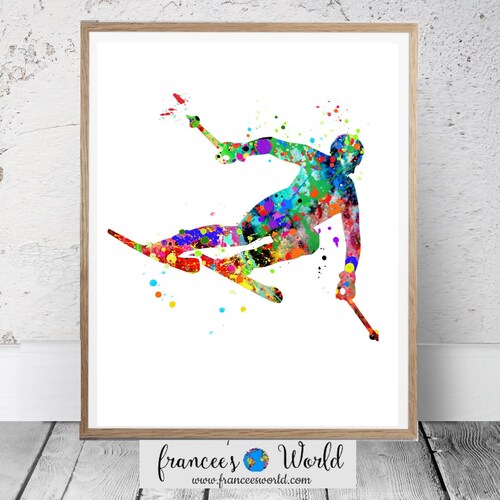 Downhill Skier Watercolor Print Downhill Ski Art Poster Alpine Etsy
