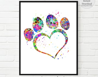 Dog paw print, animal paw print, paw love, Watercolor Print Dog Art,  Wall Decor Animal art, Veterinarian office , animal foot, PRINTABLE