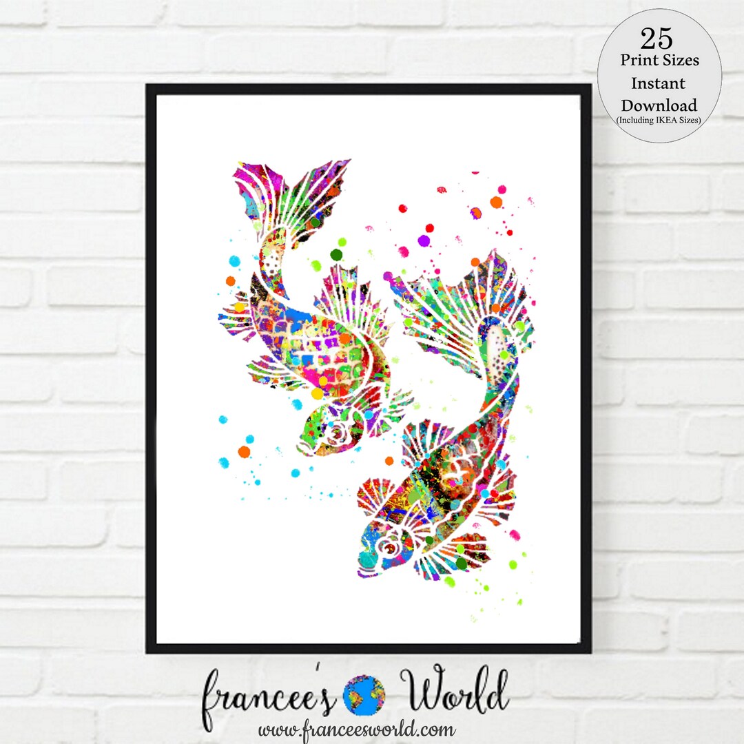 Koi Fish Print Yin Yang Watercolor Printable Art Print Wedding Gift ...