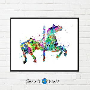 Merry go Round horse print, Carousel art, watercolor instant download, horse print, girls room art, merry go round art, watercolor print