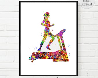 Treadmill Print walker print gym equipment, woman INSTANT DOWNLOAD workout room art gym art  tread mill exercise home gym art, exercise room