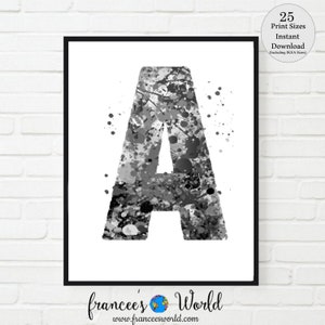 Letter A Black and White Wall Decor, Letter Art, Letter A Print, Letter A Poster, Letter A Watercolor, Letter A Sign, Letter A Monogram, image 1