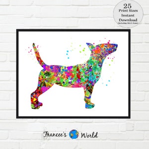 Bull Terrier Dog Watercolor Print Dog Lovers Gift Dog Toy Dog Art Print  PRINTABLE Dorm Art Paw Prints Dorm Decor Home Decor Dog Rescue Vet