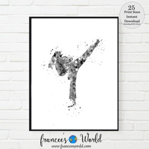 Karate Girl Print, Black and White, PRINTABLE, Karate Print, Girl Karate Art, Karate Kid, Tae Kwon Doe, Karate kick print, Karate girl