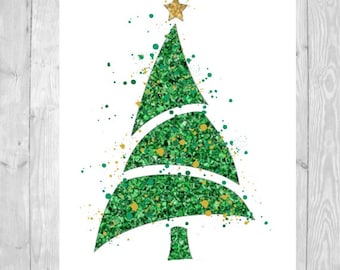 Christmas PRINTABLE  Card Art Christmas Tree Holiday Decor, Christmas Wall Art, Christmas Print, Christmas tree Art,  Watercolor artwall art