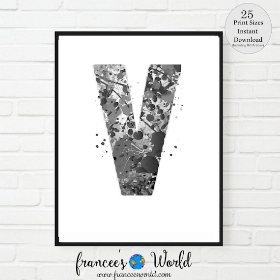 Letter V Wall Decor, Letter V Print, Letter V art, PRINTABLE, black and ...