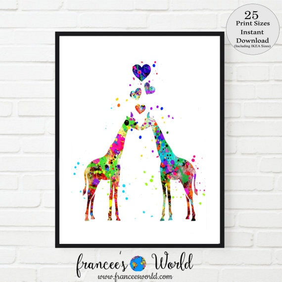 Giraffe PRINT Giraffe love giraffe kissing hearts giraffe lover gift giraffe valentine giraffe wall art giraffe wall decor giraffe nursery Il_570xn