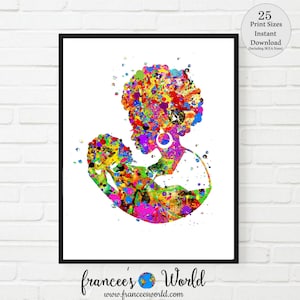 Mother and baby Print African American mother and child  baby doctor gift PRINTABLE mother&#39;s day Black mother holding child nursey  decor