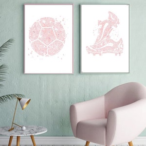 Pink Soccer ball and Soccer shoes print set, pink Soccer shoes, printable art, Soccer posters, Sport art, teen girl room, soccer player gift