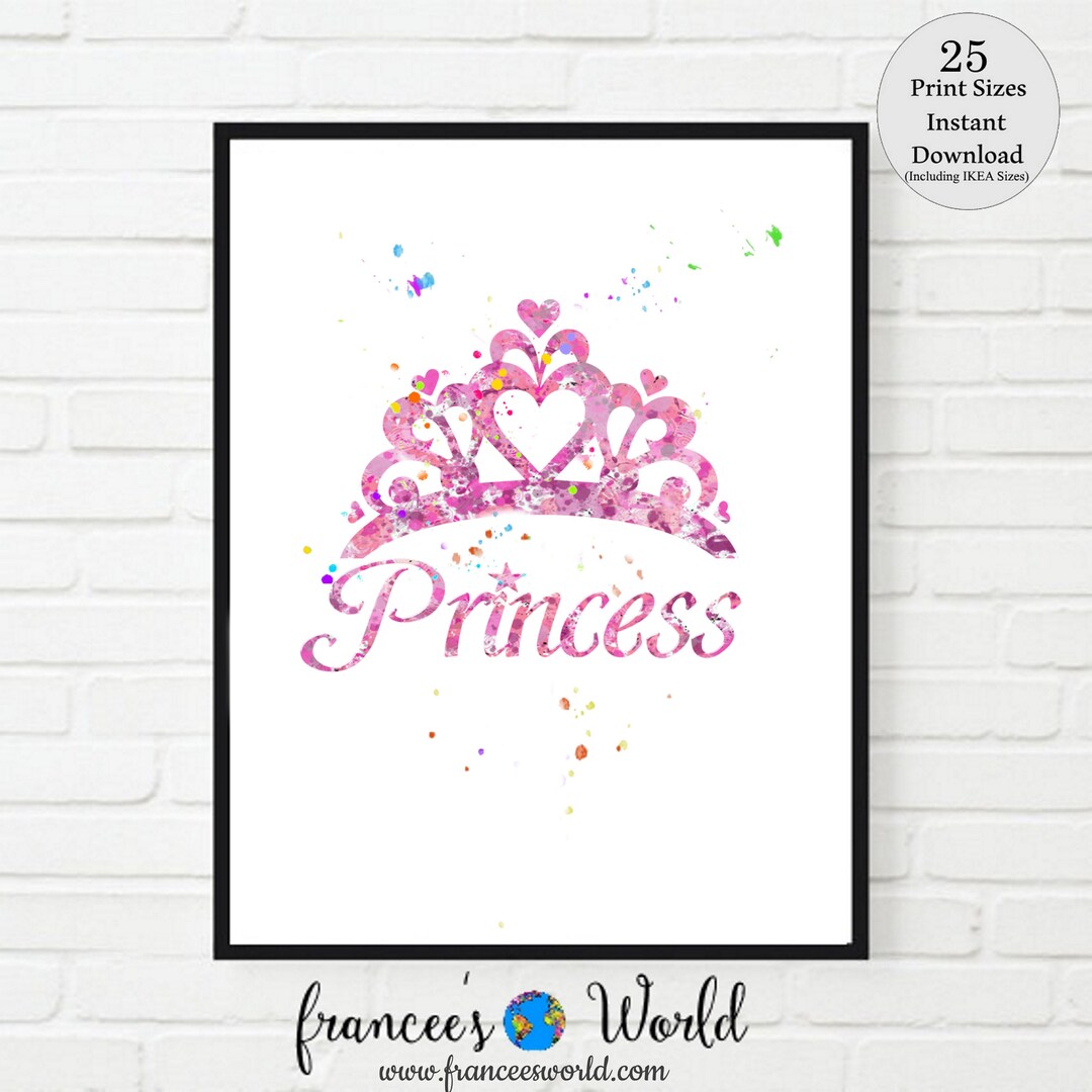 Pink Princess Print, Princess Crown, Pink Princess Wall Art, Printable, Pink Girls Room