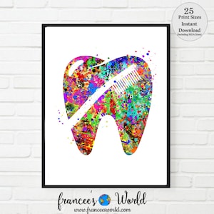 Tooth PRINT, Human tooth art, Dental Hygienist, Watercolor Toothbrush, Medical Art ,Dental Clinic ,Dentist Gift, Dentistry Office, PRINTABLE