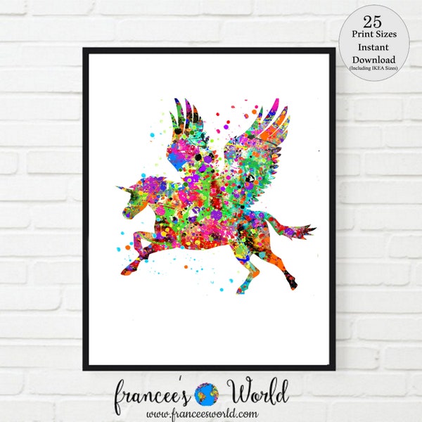 Pegasus Print, flying horse print, PRINTABLE, fantasy horse, horse wings, Fairy horse, Pegasus Art, Fantasy horse, Colorful horse, wings